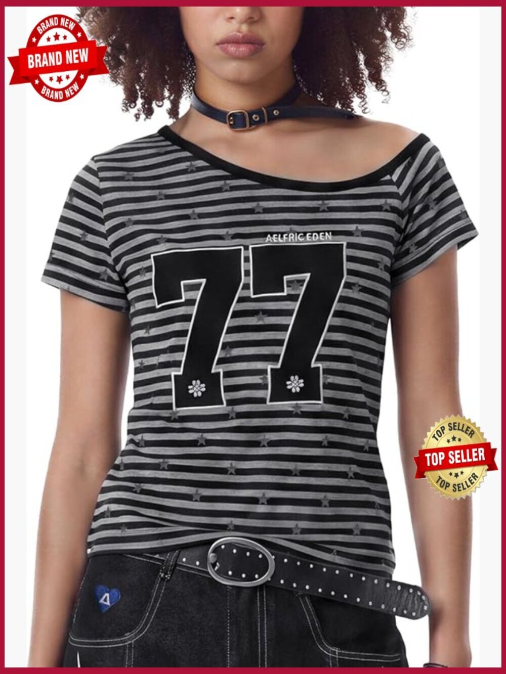 Striped Off Shoulder T-Shirt Vintage Y2K Summer Tee